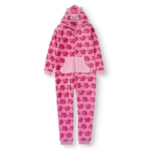 Chili Peppers Girls Pink Pig Hooded Fleece One Piece Pajamas Size 4/5
